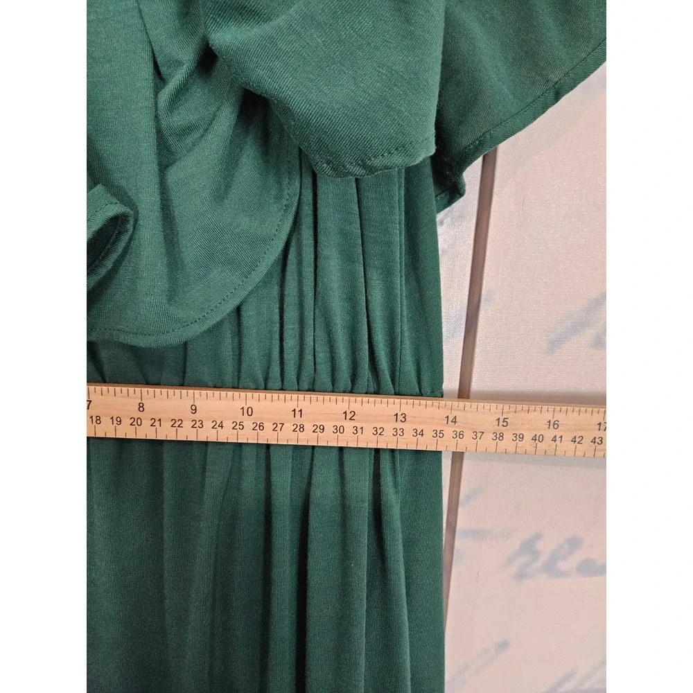 Sarin Mathews Maxi Dress M Green Off Shoulder Ruffle Side Slit Boho Cottagecore